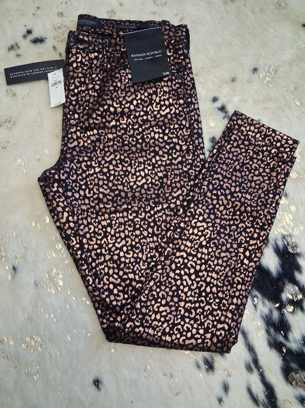 Banana Republic Black Pants with Rose Gold Leopard Print